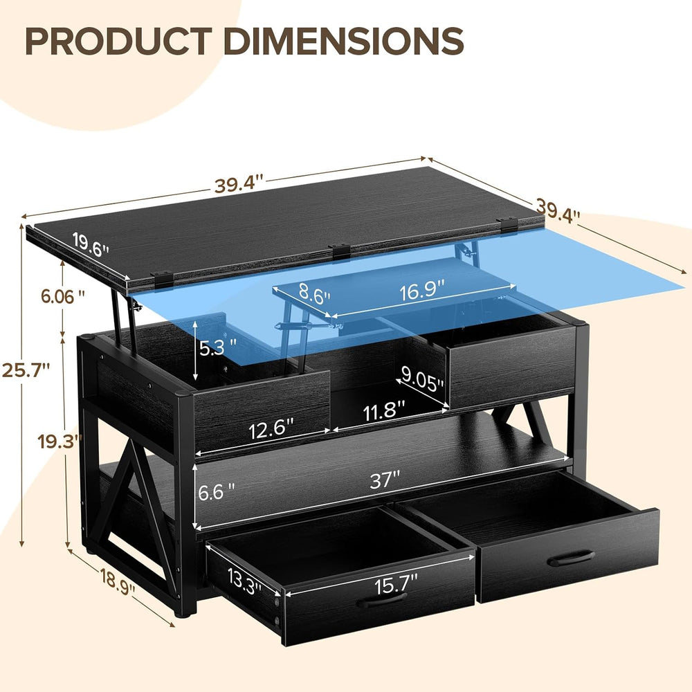 Memobarco 40" Lift Top Coffee Table with Storage,Black
