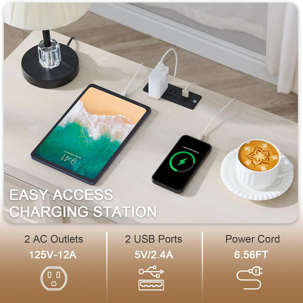 Nightstand Set of 2 W/Charging Station, 30.7" W King Size Bedside Table ...