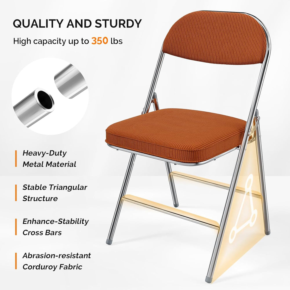 VINGLI Folding Chairs with Padded Seat & Backrest, Metal Frame, Durable C...