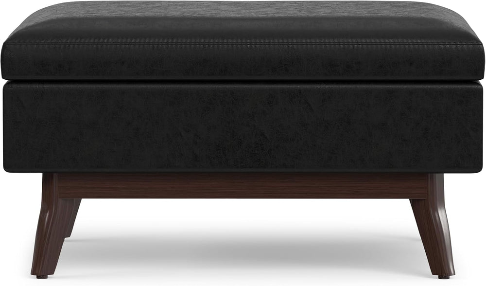 SIMPLIHOME Owen 34" Wide Vegan Leather Rectangle Lift Top Ottoman in Black