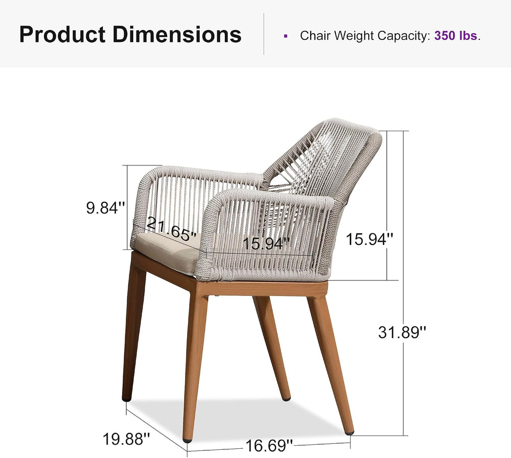 PURPLE LEAF Patio Dining Chairs Set 2 Pieces, Cushion and Arm, Deep Teak