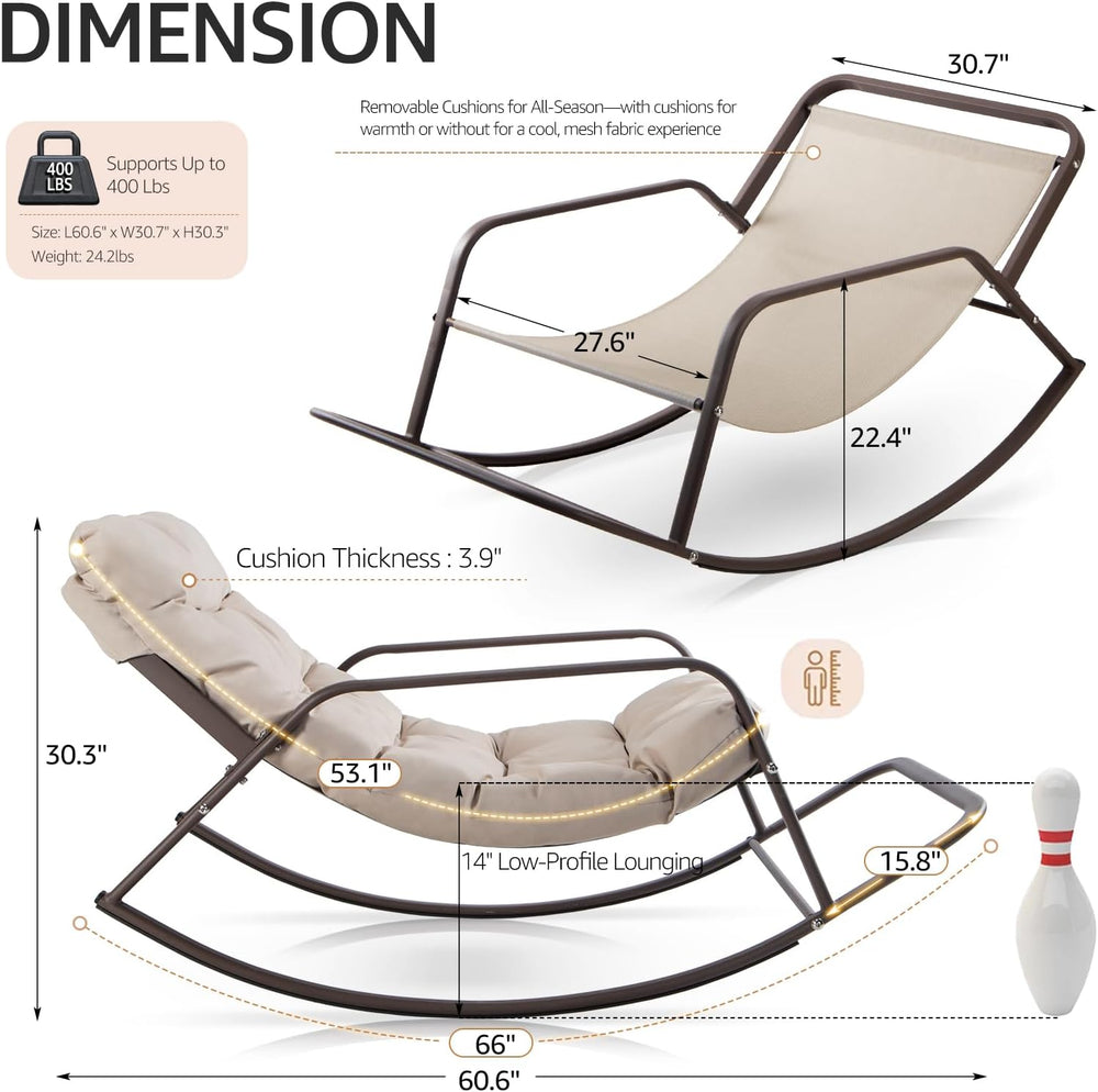 NICESOUL Papasan Rocking Chair with Footrest, Outdoor Rocking Chair with Cush...