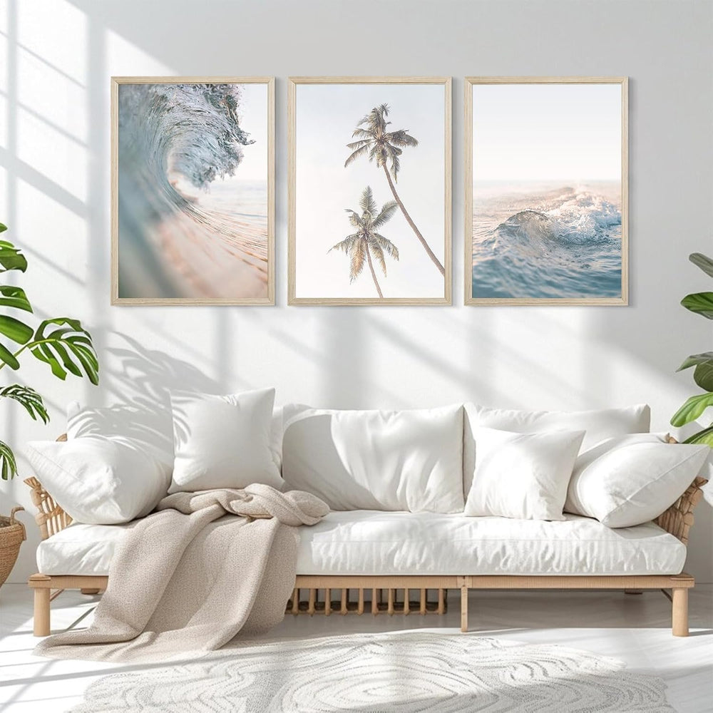 Lhoiplme Beach Wall Art Decor Coastal Ocean Poster Palm Tree Canvas Wall Deco...