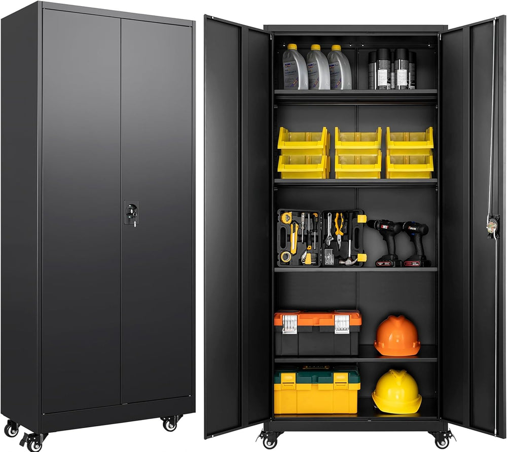 SISESOL 75" Tall Metal Storage Cabinet with Wheels,Rolling Garage Storag...