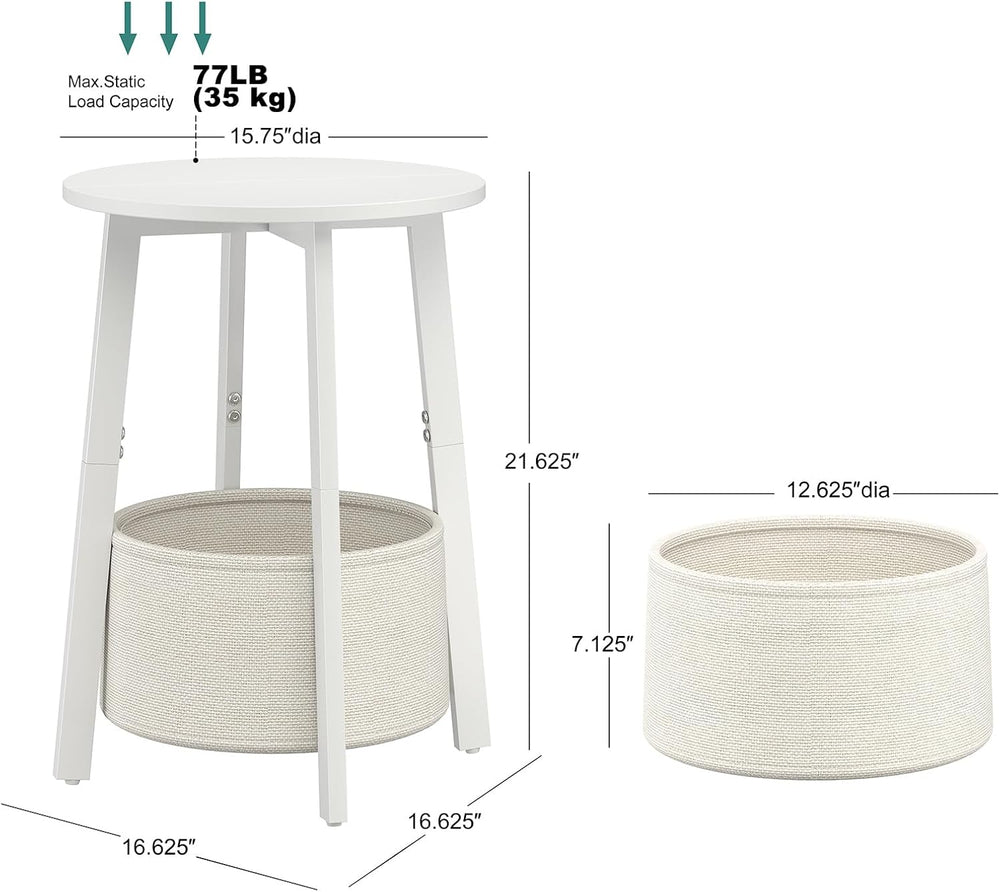 sthmec Small Round Side End Table Set of 2 with Cloth Storage Basket, Round B...