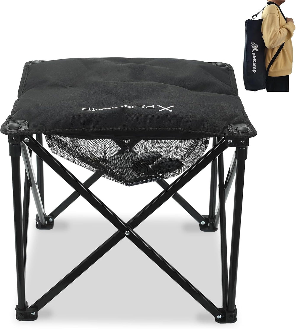 Padded Camping Stool, 18" 500lb Oversized Foot Rest, Black, 1
