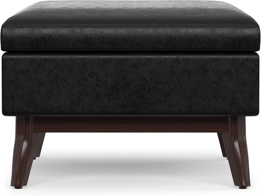 SIMPLIHOME Owen 34" Wide Vegan Leather Rectangle Lift Top Ottoman in Black