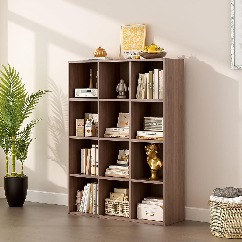 OSCHF 12-Cube Storage Shelf Bookcase, Walnut