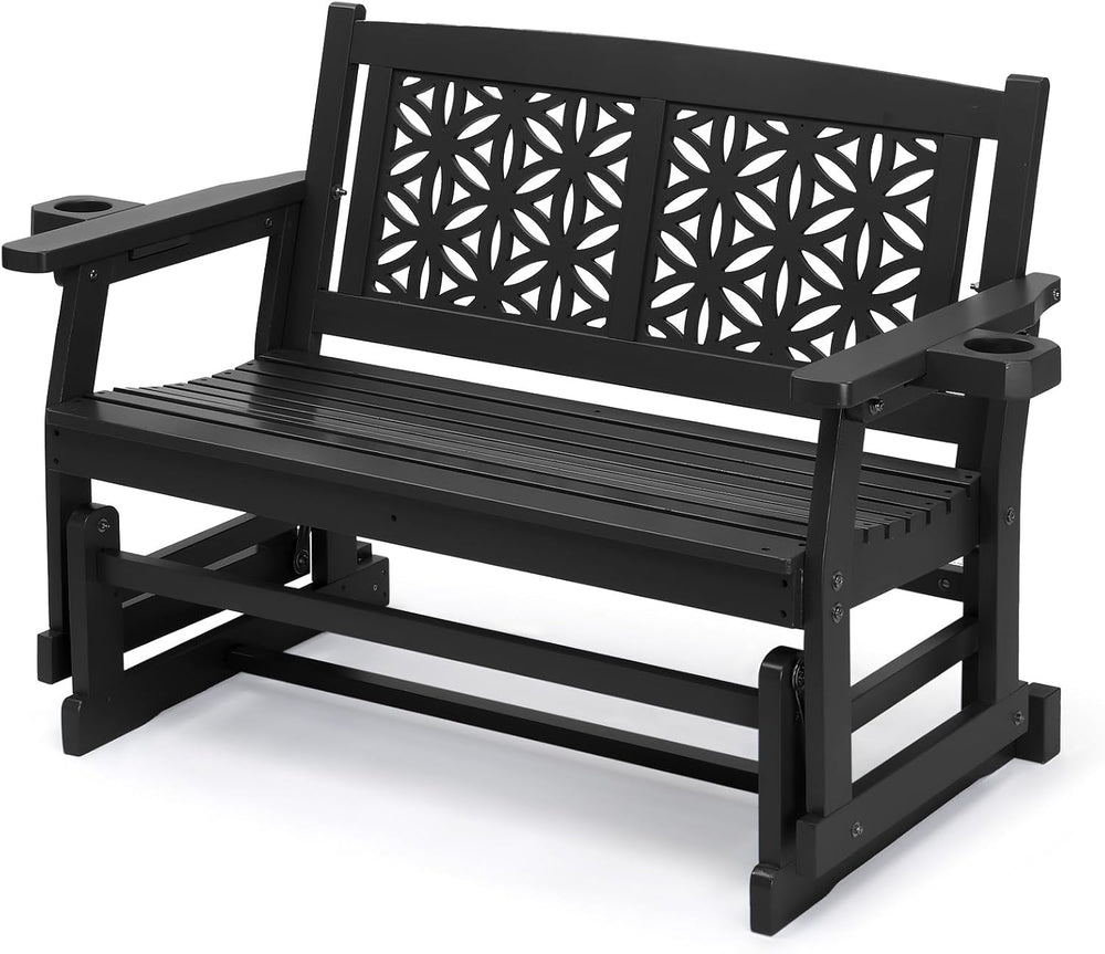 VINGLI Outdoor Glider for Adults, Patio Glider Love Seat with Cup Holders, Wo...