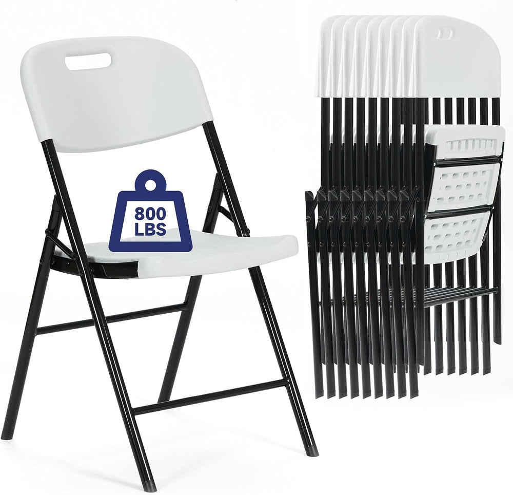 10 Pack Thicker 800 LBS White Folding Chairs, Commercial Grade Folding Chair,...