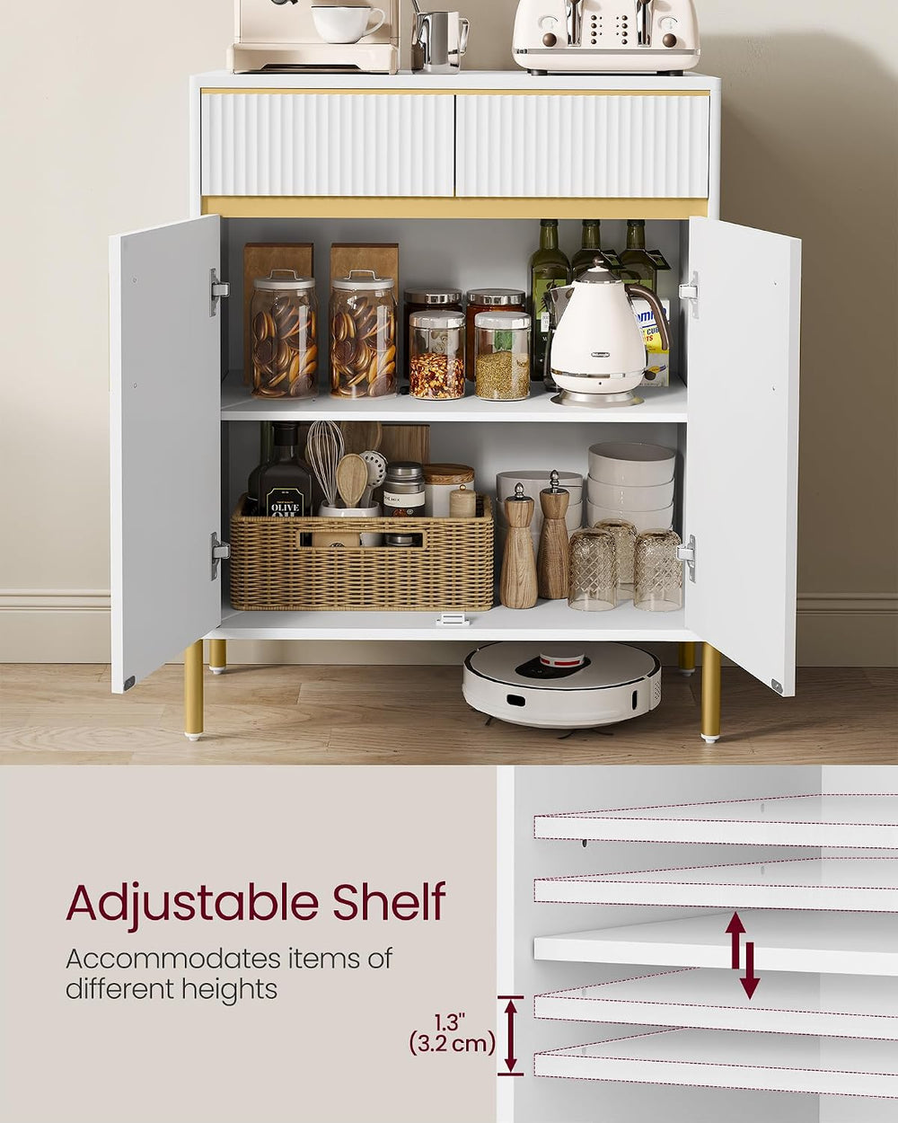 VASAGLE Buffet Cabinet with Countertop, Sideboard with Drawers