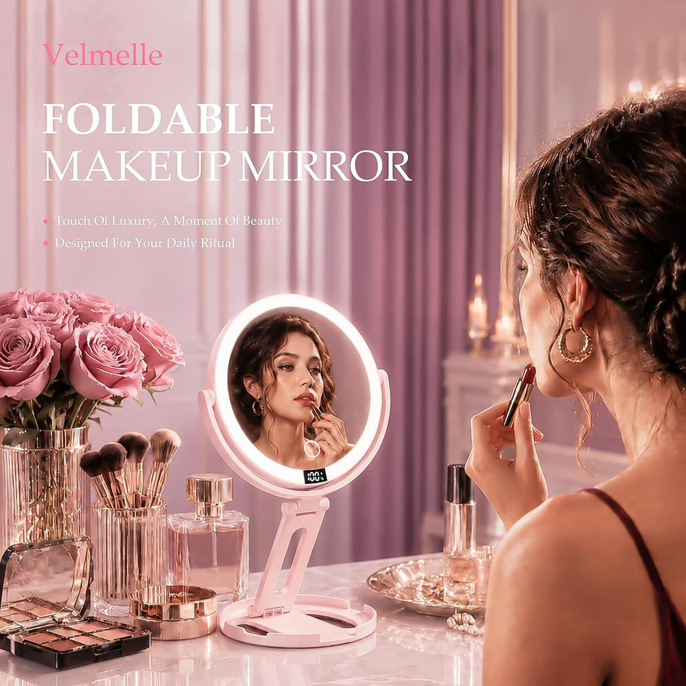 Travel Makeup Mirror with Lights, 1X/30X Double-Sided Magnifying Mirror