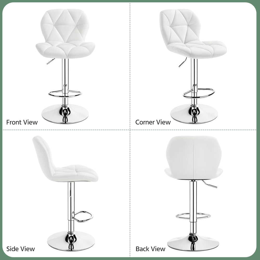 Yaheetech Bar Stools Set of 2 Adjustable Height Swivel Barstools White