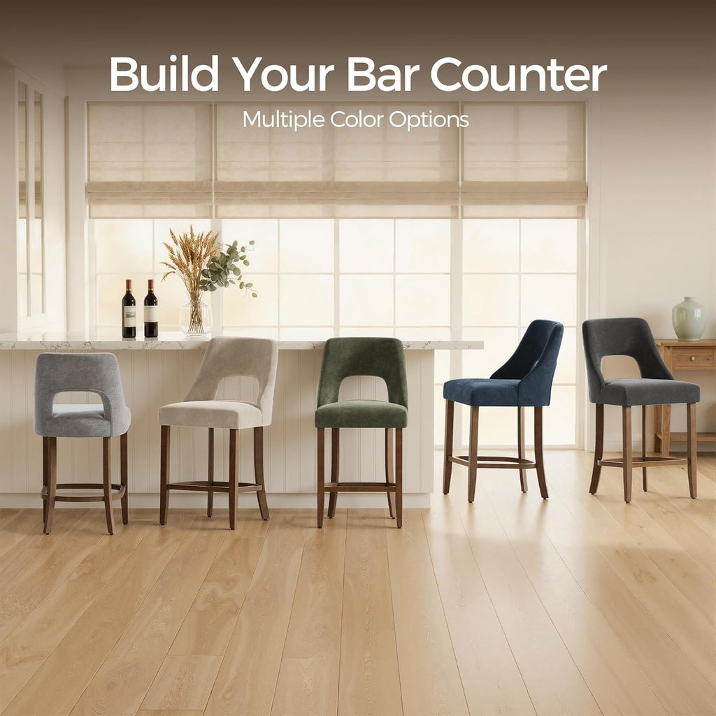 UVV Bar Stools Set of 2, Upholstered Counter Height Bar Stools, Modern Counter Stools with Wood Legs for Kitchen Island Dining Room Bar, Orange