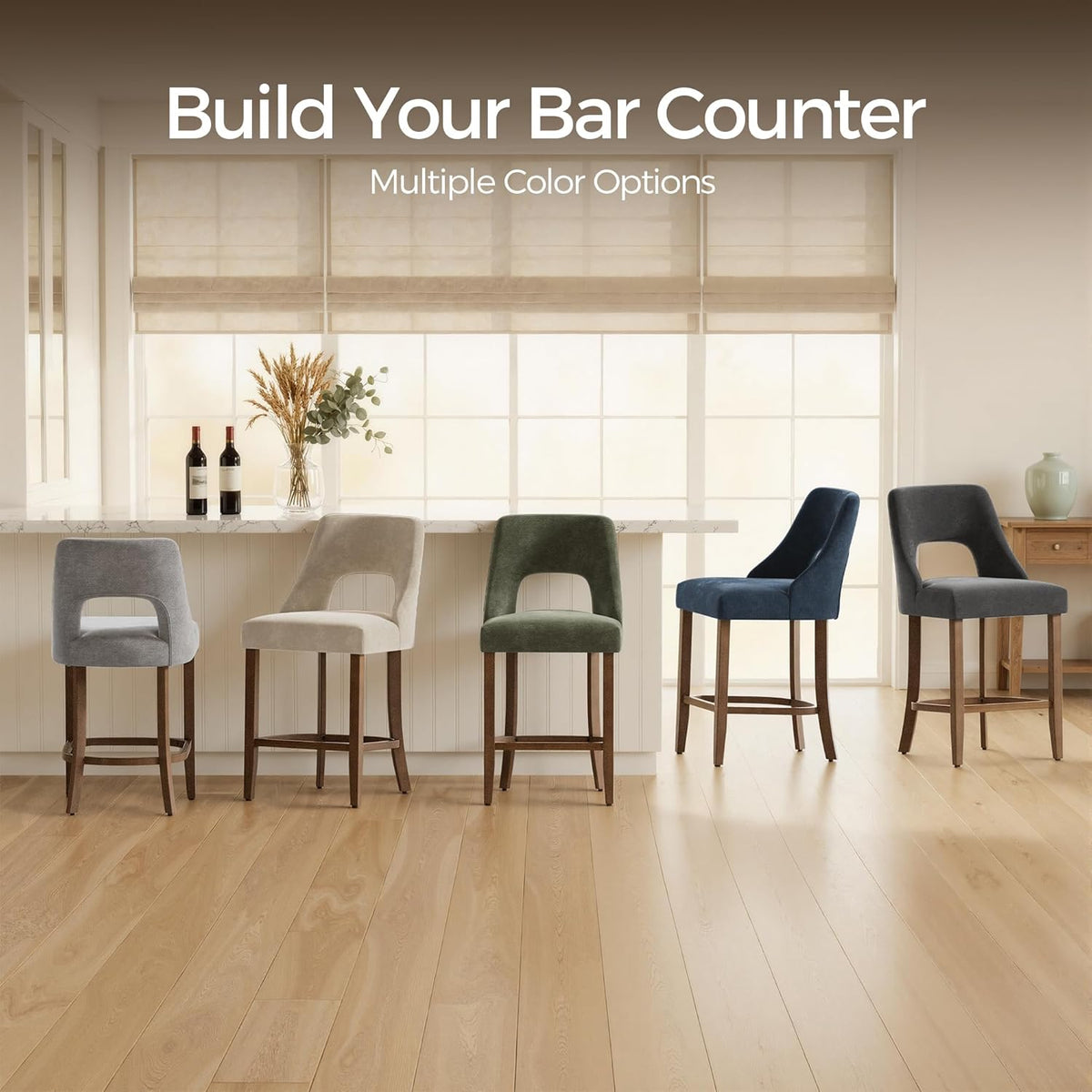 UVV Bar Stools Set of 2, Upholstered Counter Height Bar Stools, Modern Counter Stools with Wood Legs for Kitchen Island Dining Room Bar, Orange