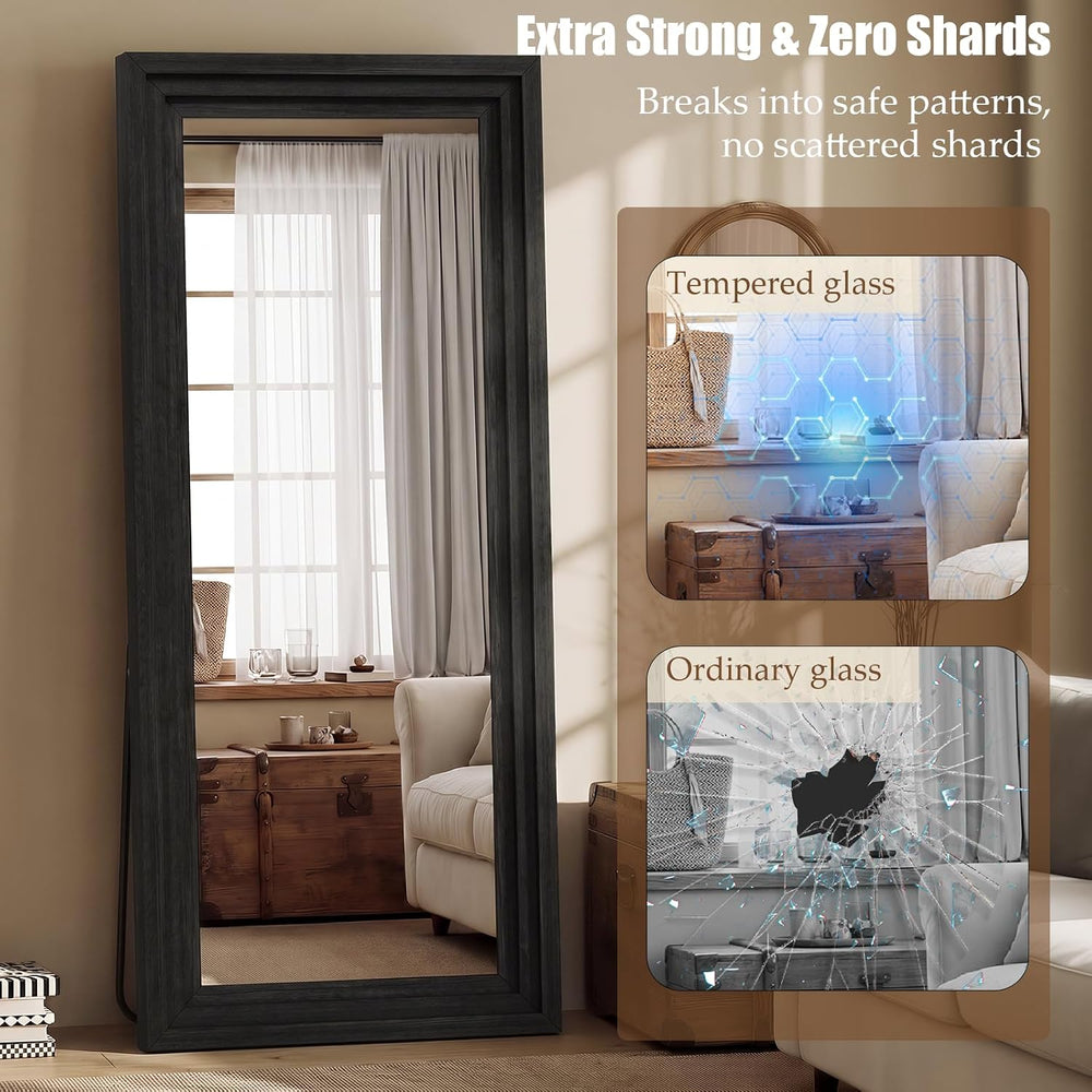 Wood Full Length Mirror 65"x24", Large Solid Wood Frame Floor Mirror