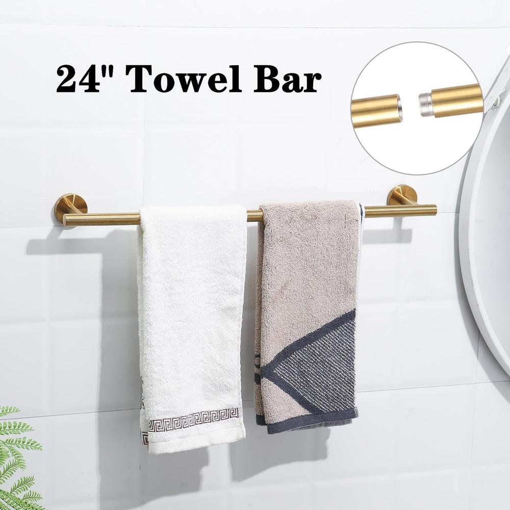 5pcs Brushed Gold Bathroom Accessories Set, 24 inch Towel Bar