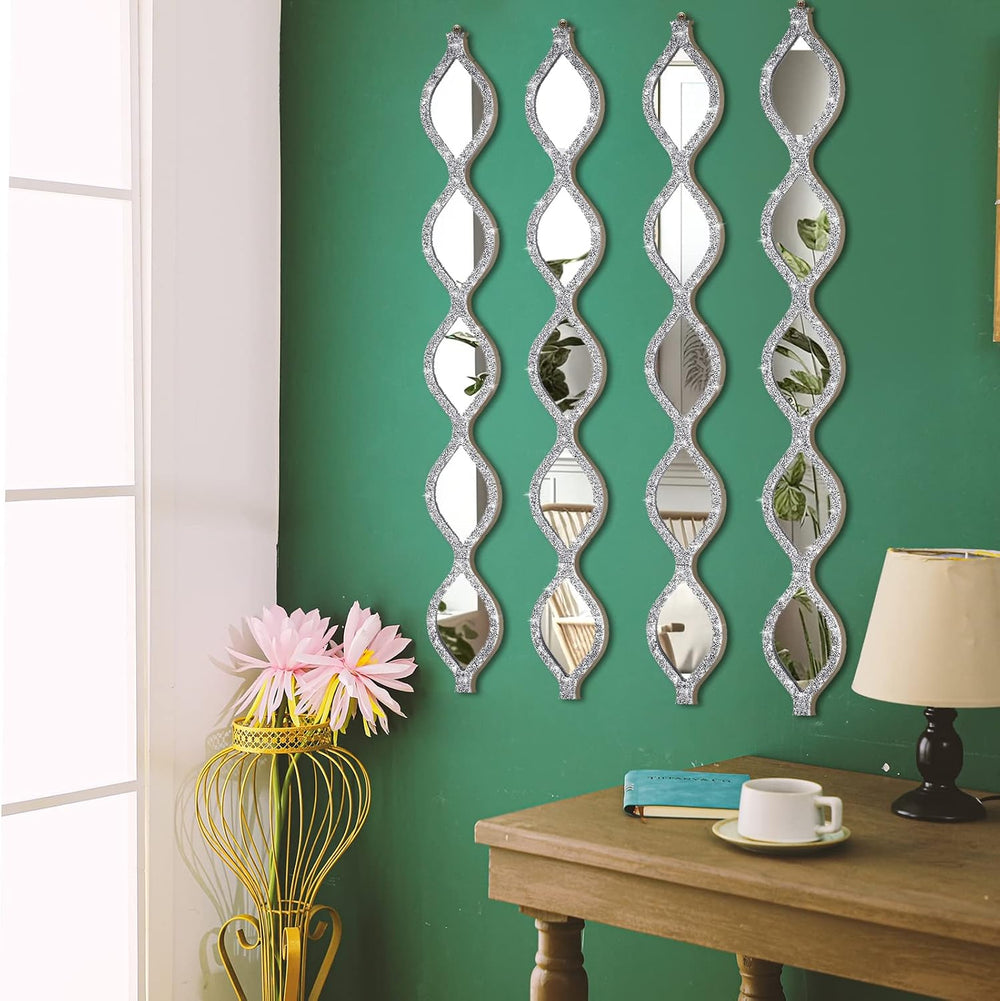 BBTO 4 Pcs Teardrop Mirror Wall Decor Silver Long Mirror Home Decorative
