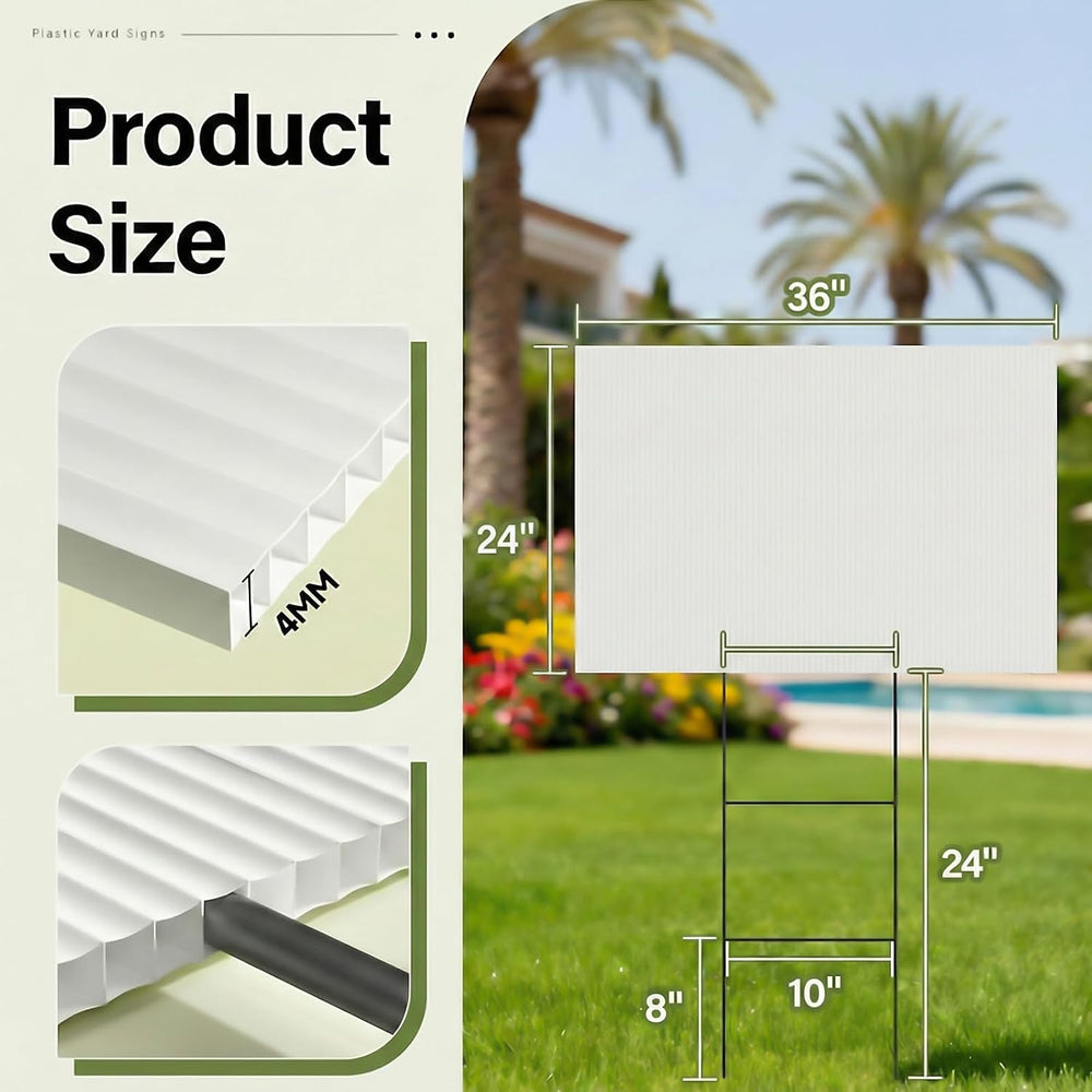2 Pack 24 x 36 Inch Blank Yard Signs with Metal Stakes, White