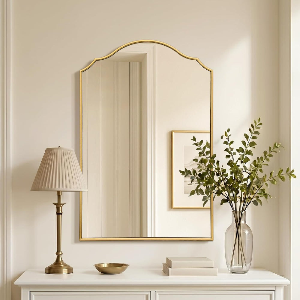 Besdomus Bathroom Mirrors for Over Sink: 24"x36" Gold Wooden Arched...