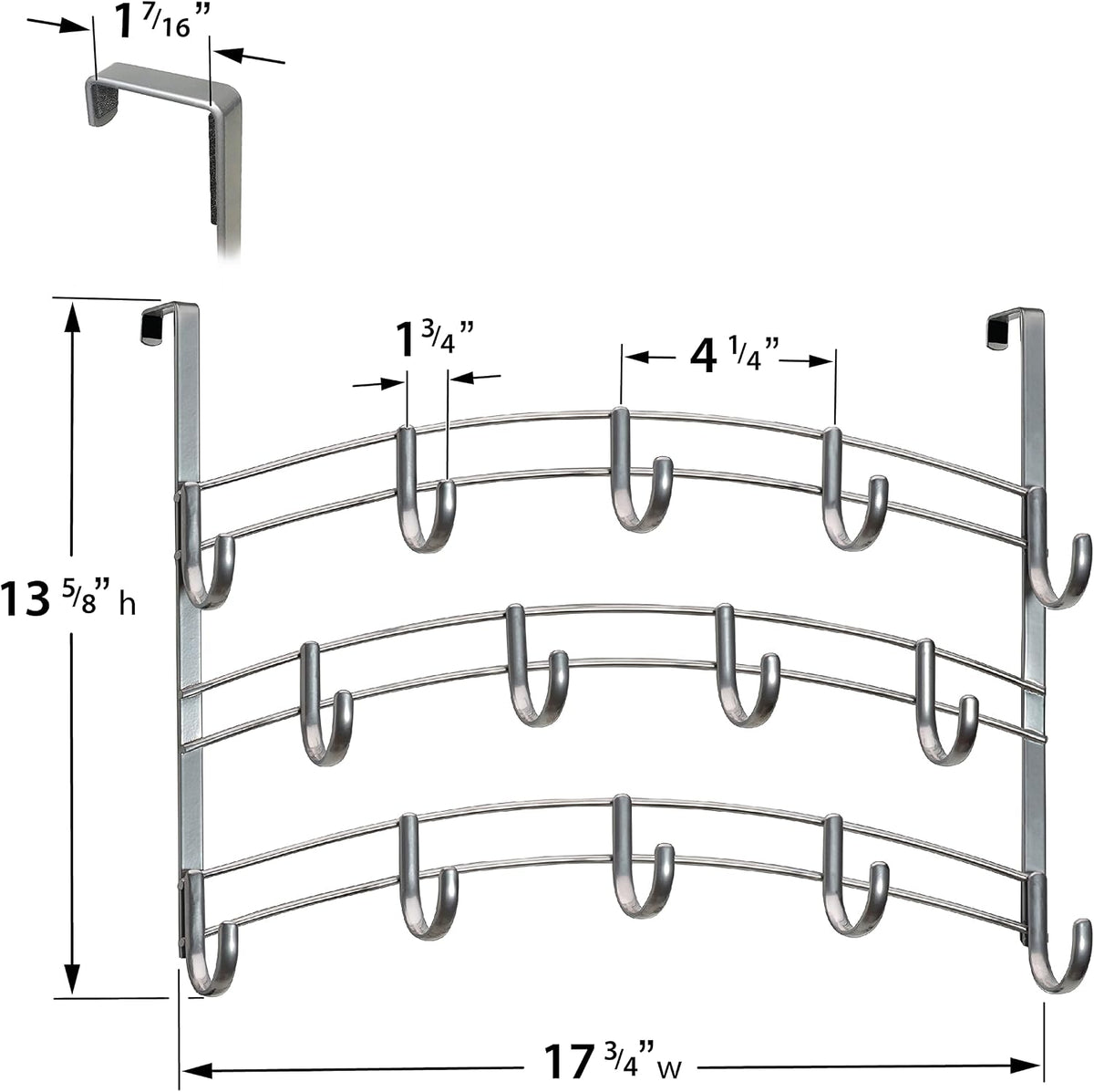 LYNK PROFESSIONAL® HOME™ Over the Door Hooks - 14 Hook – Over the Door Coat Rack - Over the Door Hanger - Hanging Towels or Clothes - Bathroom, Bedroom, Laundry Room - Lifetime Ltd. Warranty, Platinum