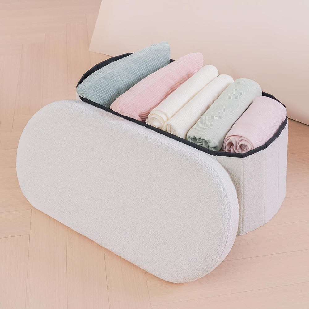 B FSOBEIIALEO 30" Folding Ottoman with Storage for Living Room, Cream White