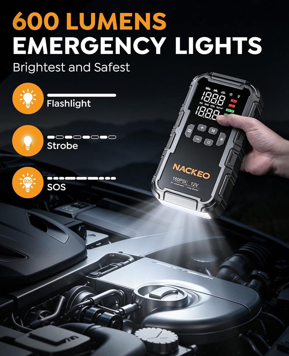 8000A Car Battery Jump Starter with Air Compressor 160PSI, Car Jumper Starter...