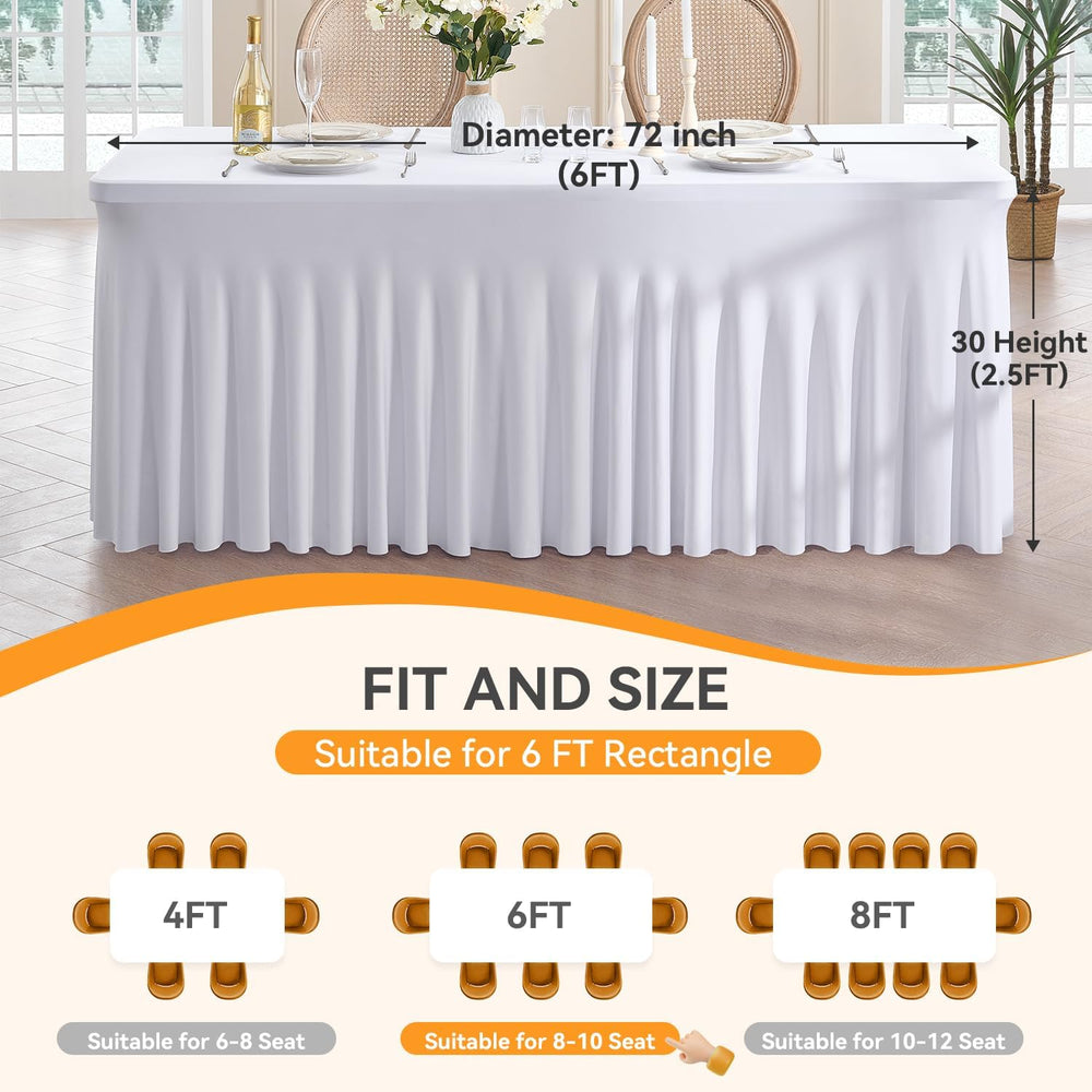 Spandex Tablecloth 6FT Rectangle Table Cover 4 Pack White Wrinkle-Free