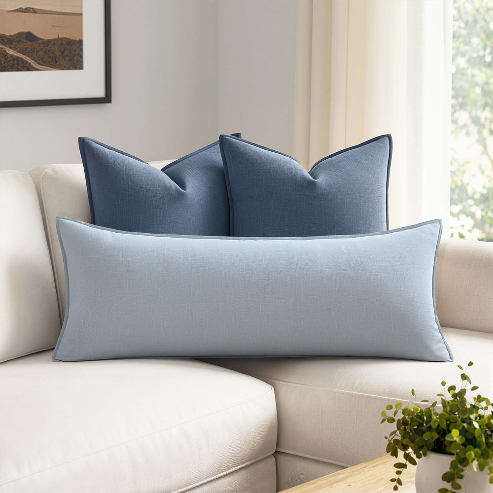 MIULEE Decorative Linen Lumbar Pillow Cover 14x36 Inch Light Blue