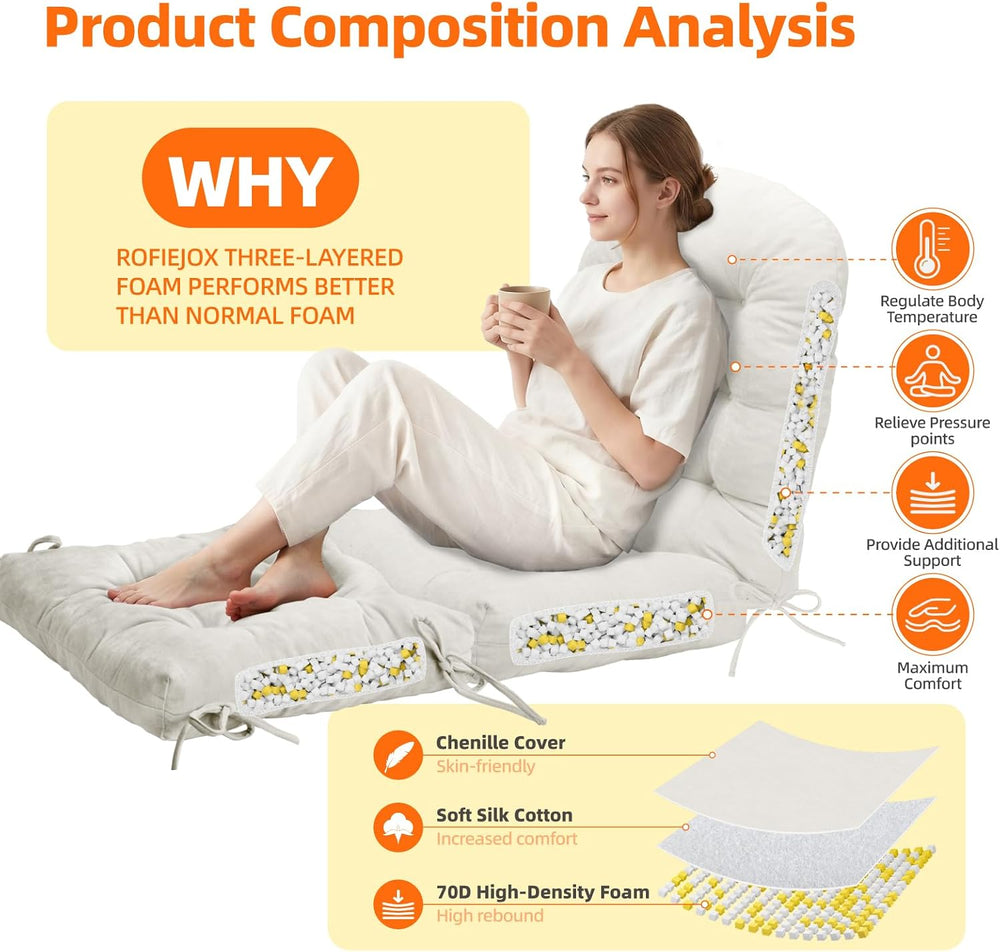 Rocking Chair Cushion Set, Ottoman Cushion Included,White
