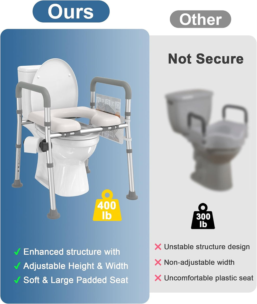 HOMLAND Toilet Seat Riser for Seniors with Adjustable Height & Width, 400lb