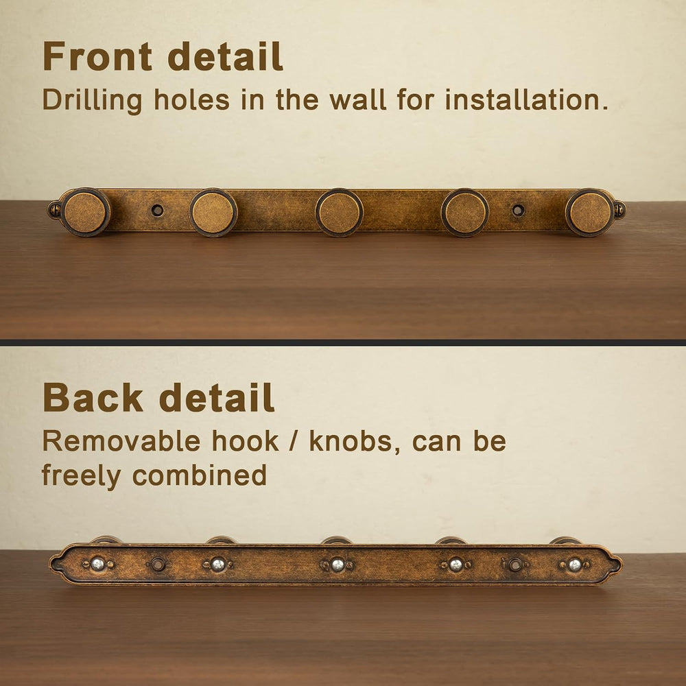 Goo-Ki 1 Pack Antique Brass Coat Rack Wall Mount Heavy Duty, Vintage Brass To...