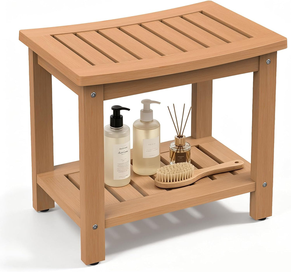 Psilvam 21" Poly Lumber Shower Bench Seat, Waterproof Shower Stool, Teak