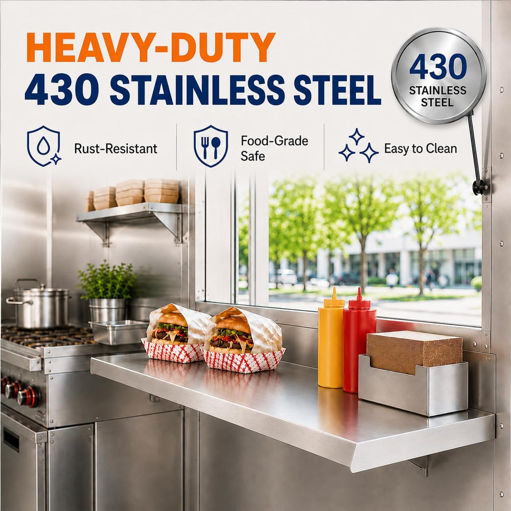 Folding Concession Shelf 24 x 12 Inch, Stainless Steel Fold Down Shelf