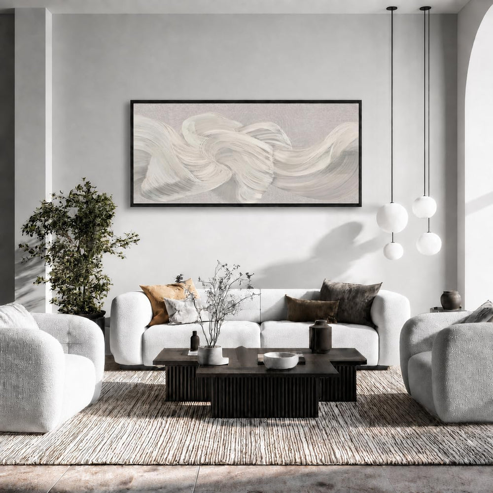 Large Framed Abstract Wall Art 24x48 Inch Grey Textured Canvas Wall Decor