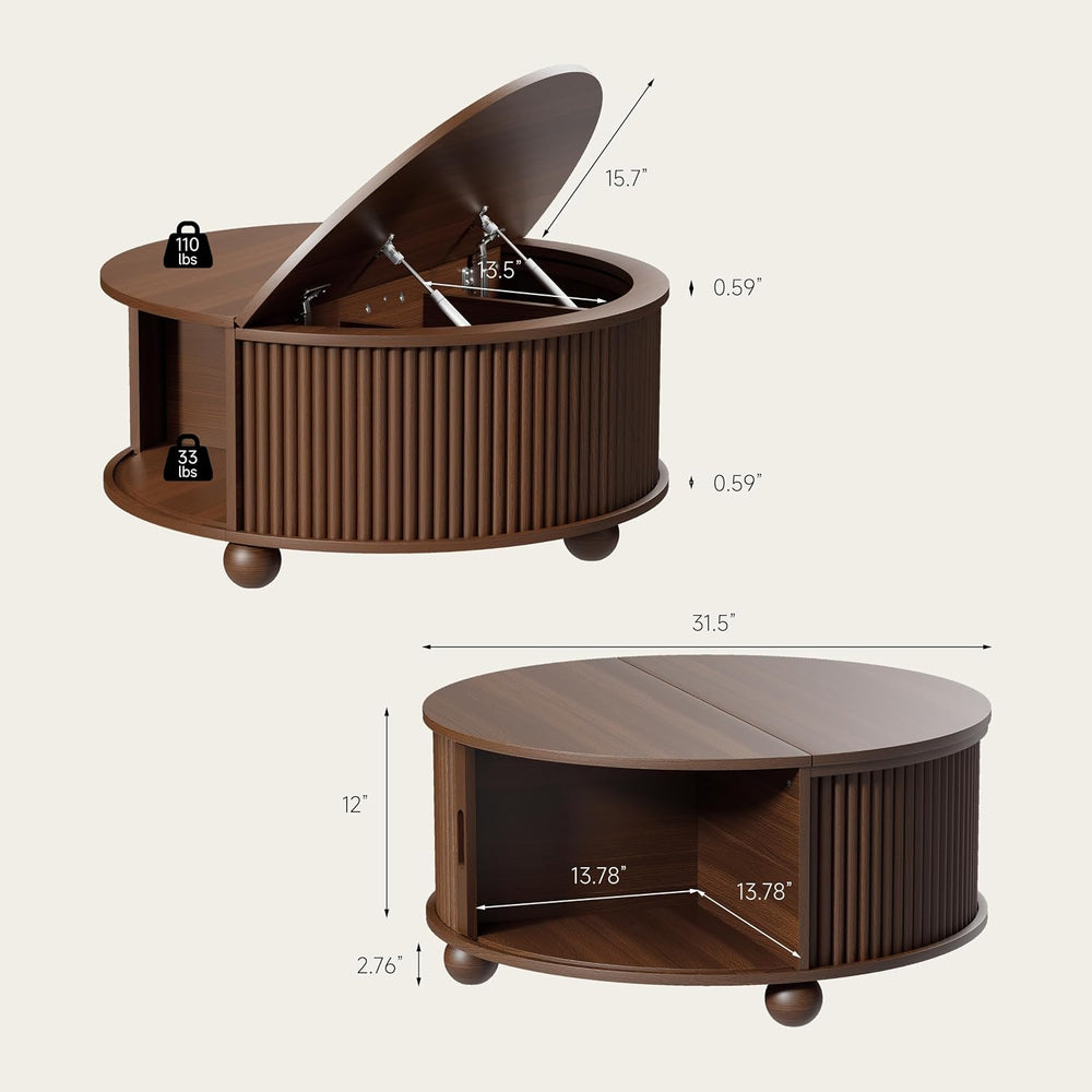 DHH Fluted Round Coffee Tables,31.5" Mid Century Modern Circle Drum Tabl...