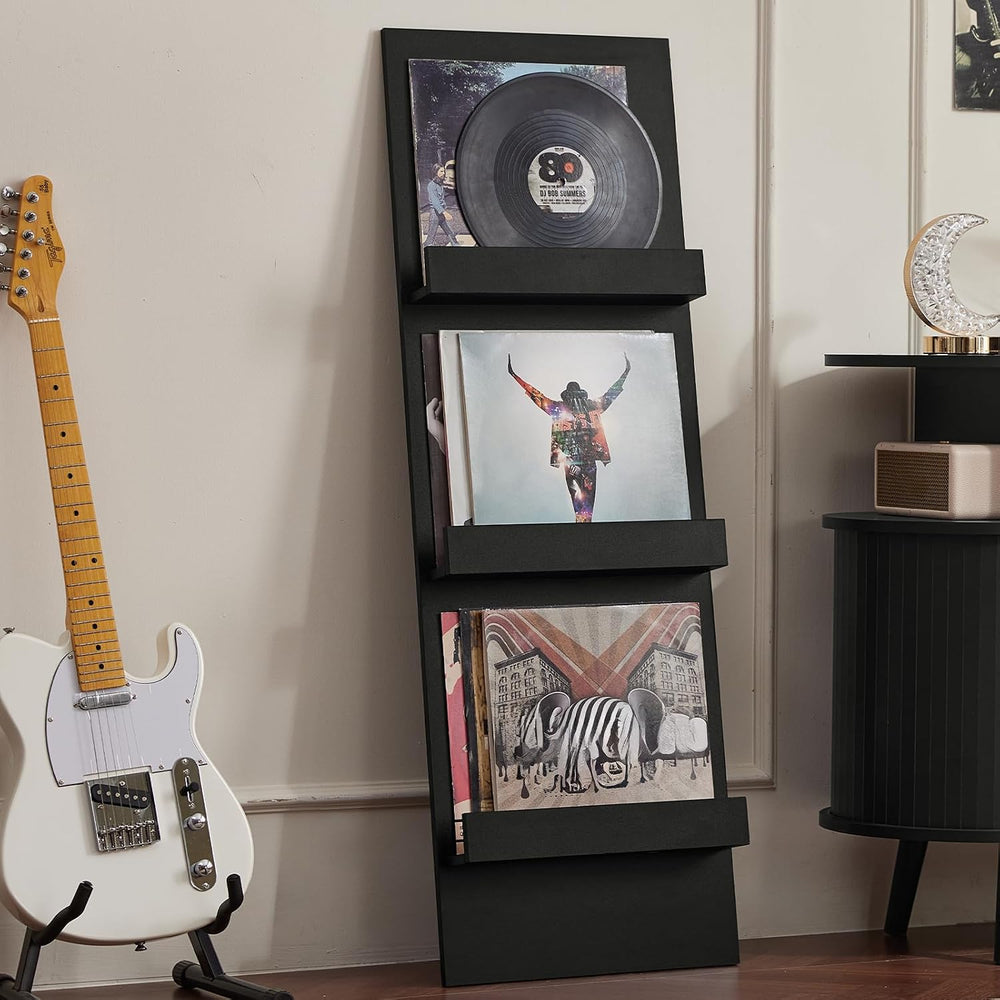 LELELINKY Wall-Leaning Vinyl Record Holder Set of 2 with 3 Tier Display Shelf...