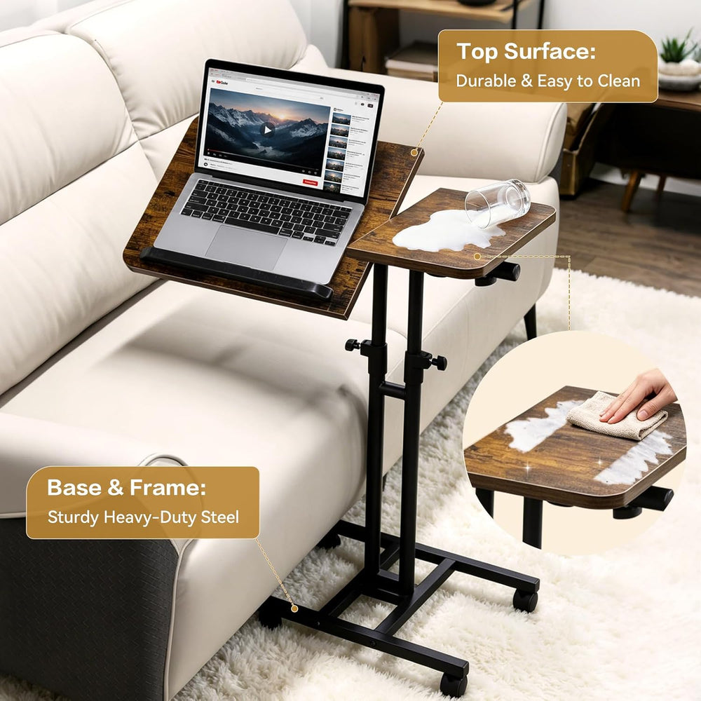 Overbed Side Table with Wheels, Adjustable Height Rolling Desk