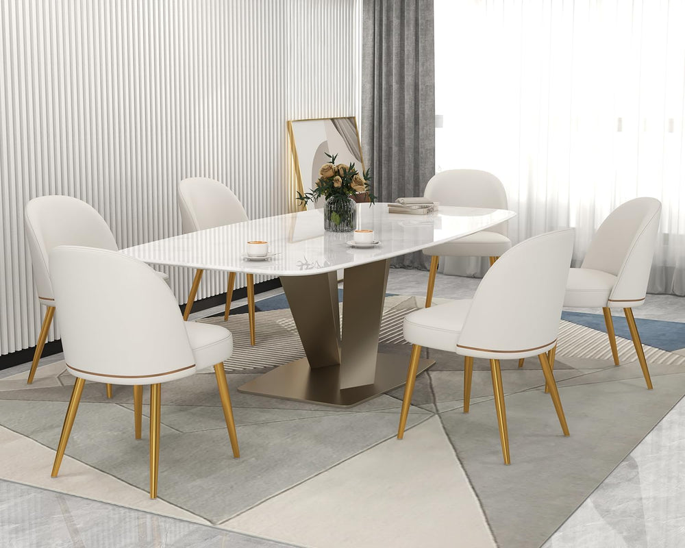 KCC Modern PU Leather Dining Chairs Set of 4,Armless Side Chairs,White