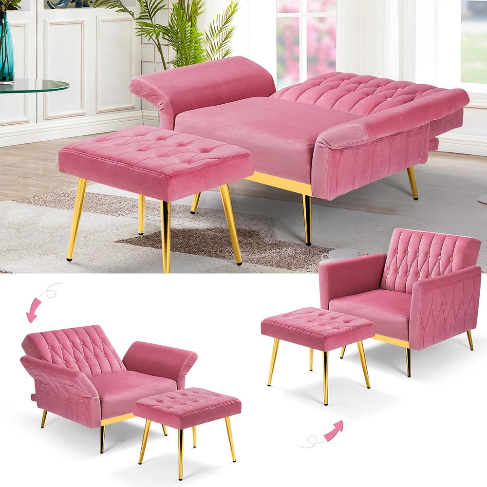 3 Pieces Velvet Sofa Set w/Adjustable Armrest &Backrest,Pink