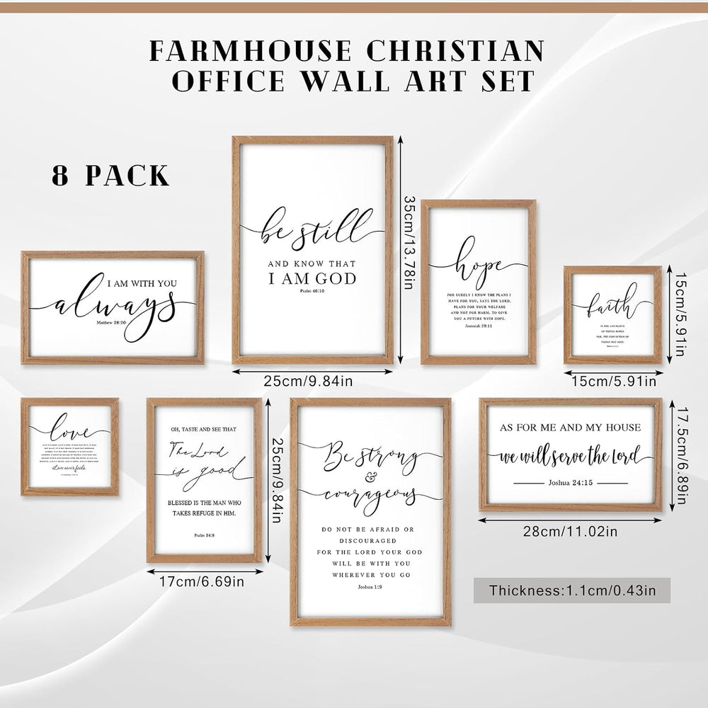 Faccito 8 Set Bible Christian Wall Art Framed, Wooden Decor