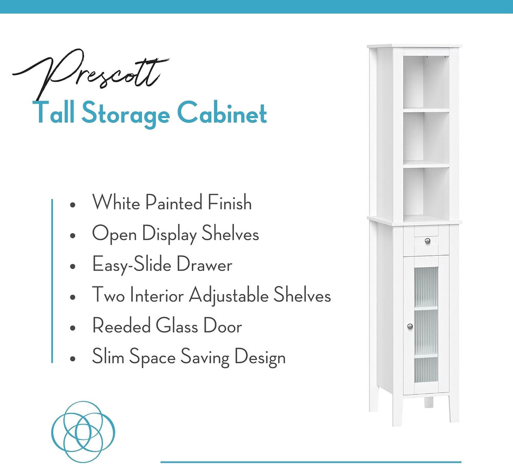 RiverRidge Prescott Tall Slim Bathroom Linen Storage Cabinet, White