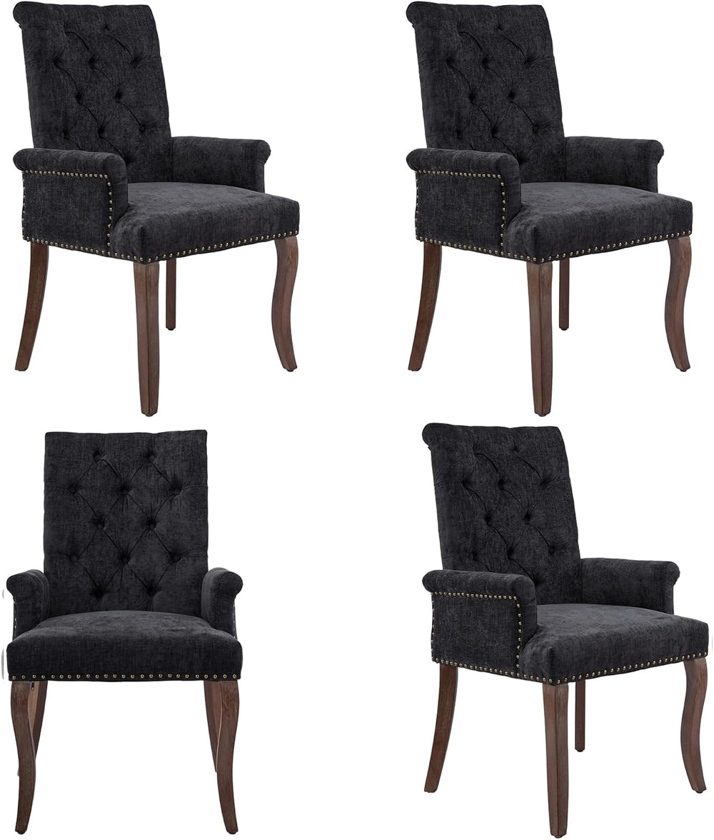 mikibama Chenille Upholstered Dining Chairs with High Back Set of 4,Vintage T...