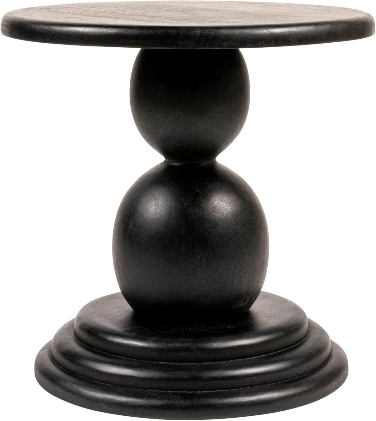 Creative Co-Op Round Mango Wood Bulbed Pedestal End Table, Black