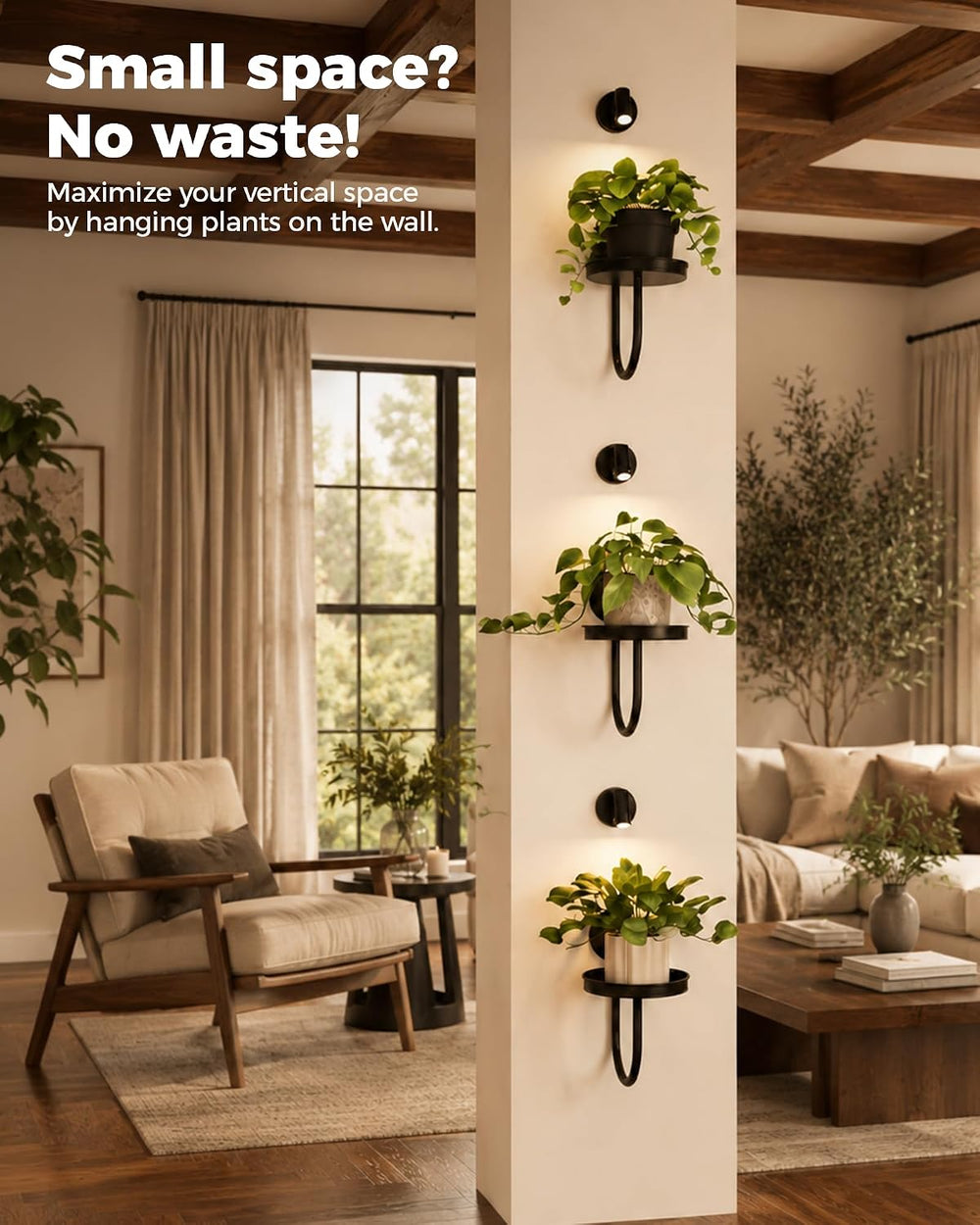 Bamworld Wall Plant Holder with Lights, Black, 3pcs