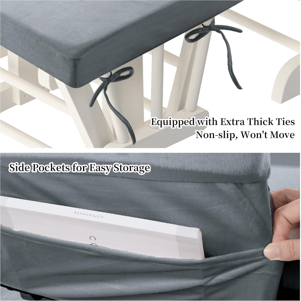 HOMBYS Glider Rocker Replacement Cushions 5 PCS with Storage Side Pocket, Vel...