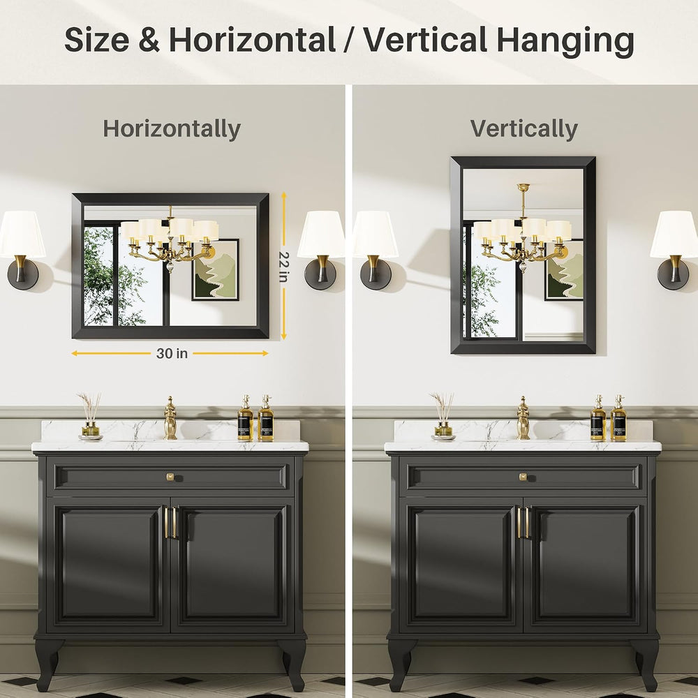 Briivue Black Metal Framed Bathroom Wall Mirror, 22x30 Inch