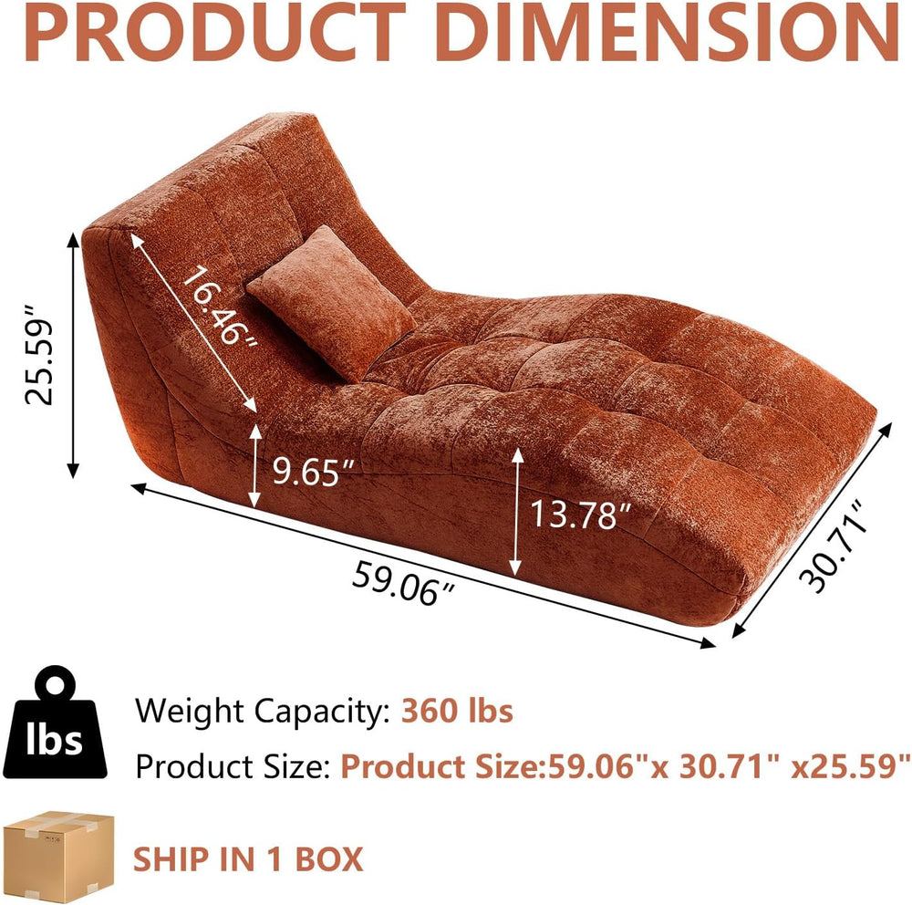 Chaise Lounge Chair with Curved Back, Modern Upholstered Recliner Sofa, Tufte...