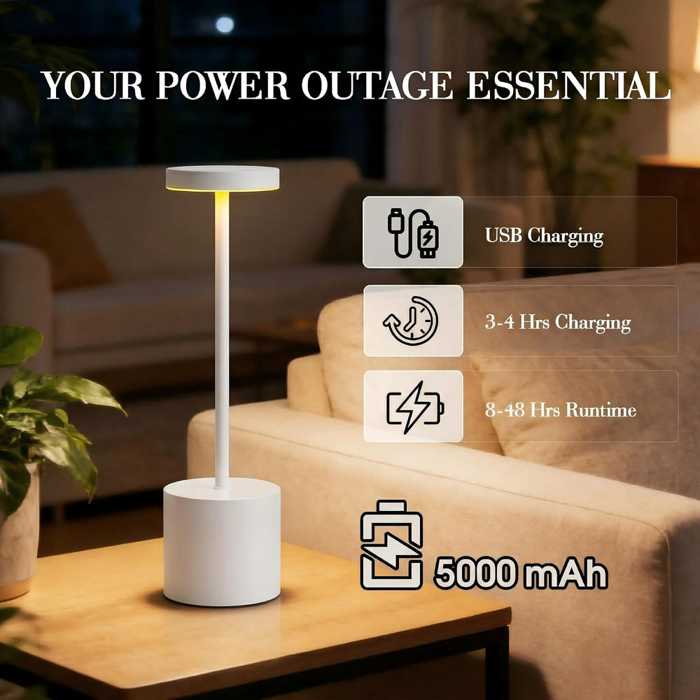 AUDLES White Cordless Table Lamp Set of 2, USB Rechargeable Touch Dimmable