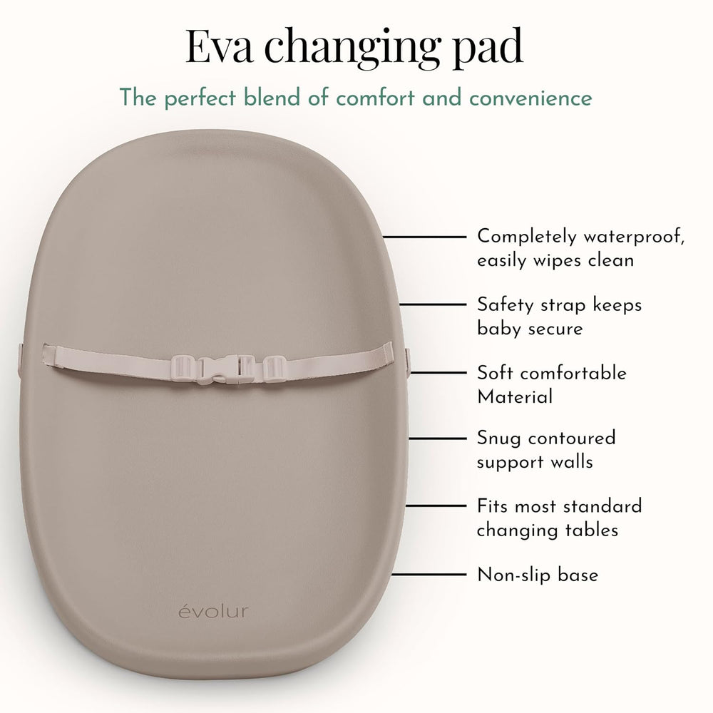 Evolur Eva Changing Pad, Waterproof EVA Foam, Safety Strap, Oat